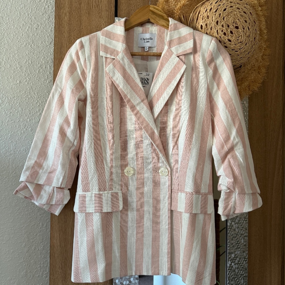 Chriselle Lim White blush striped blazer